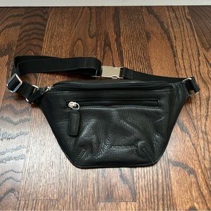 Fossil  Vintage Black Leather & Canvas Hip Pack Sling Waist Fanny Pack